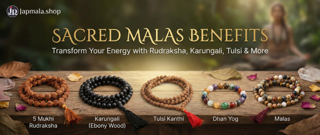 Authentic Rudraksha and Karungali beads highlighting the top sacred malas benefits