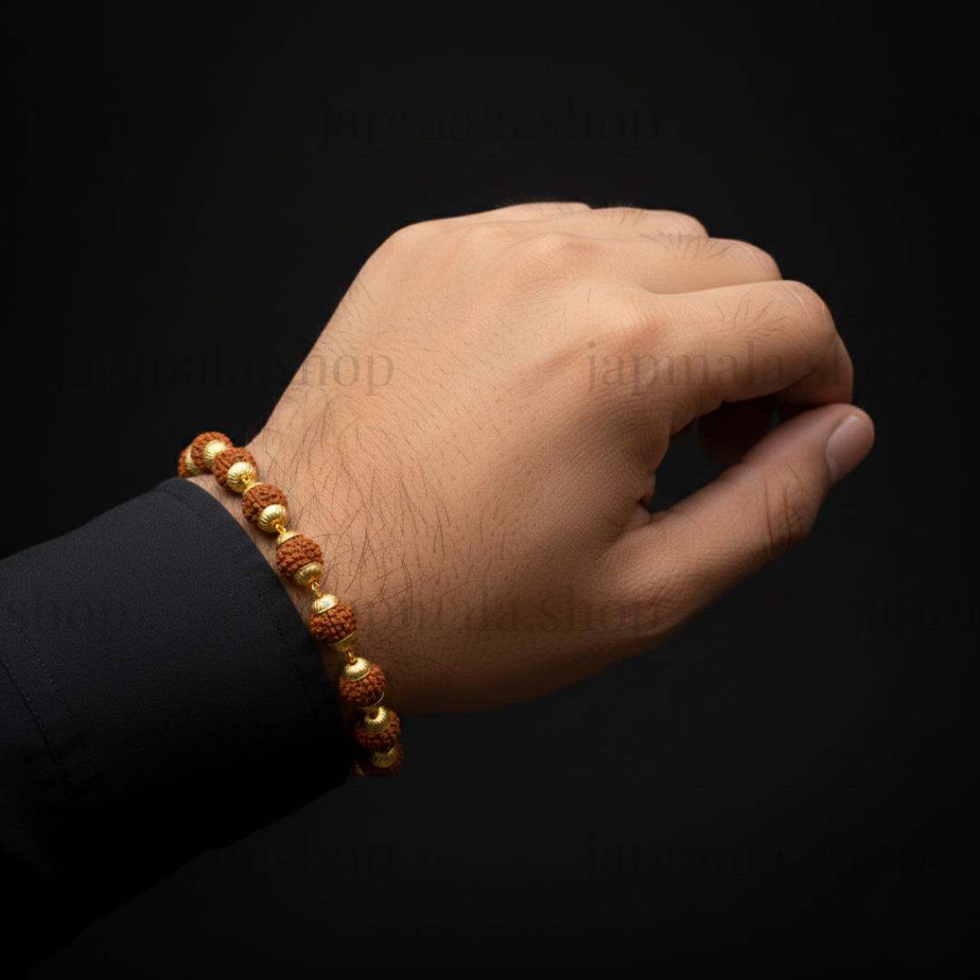Gold Plated Rudraksha Bracelet For Men - Image 2