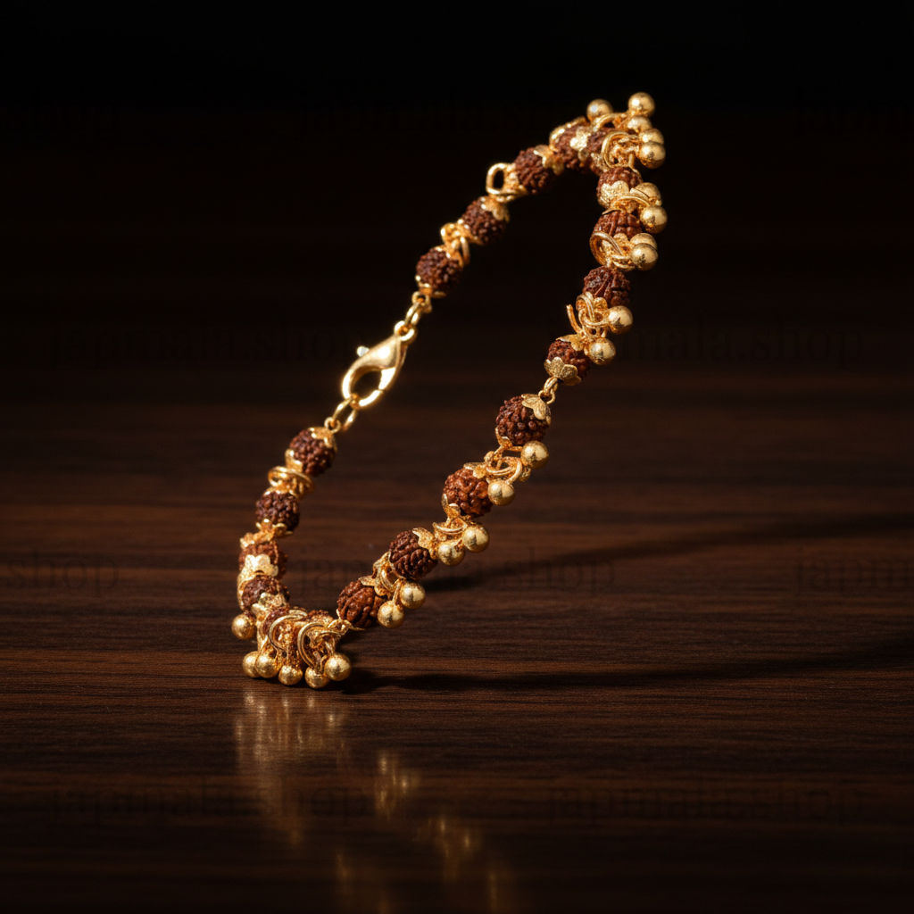 Gold Plated Elemental Rudraksha Bracelet For Women