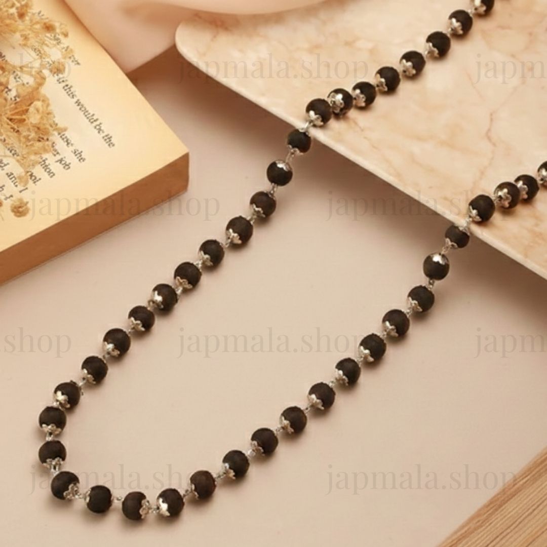 Silver Plated Eternal Karungali Mala - Natural Ebony Wood