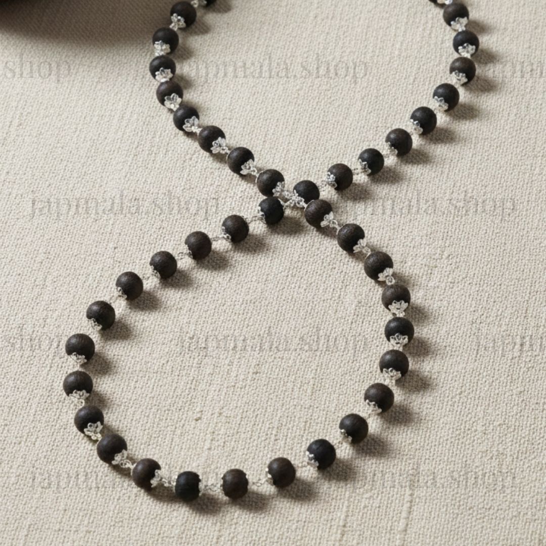 Silver Plated Eternal Karungali Mala - Natural Ebony Wood - Image 2