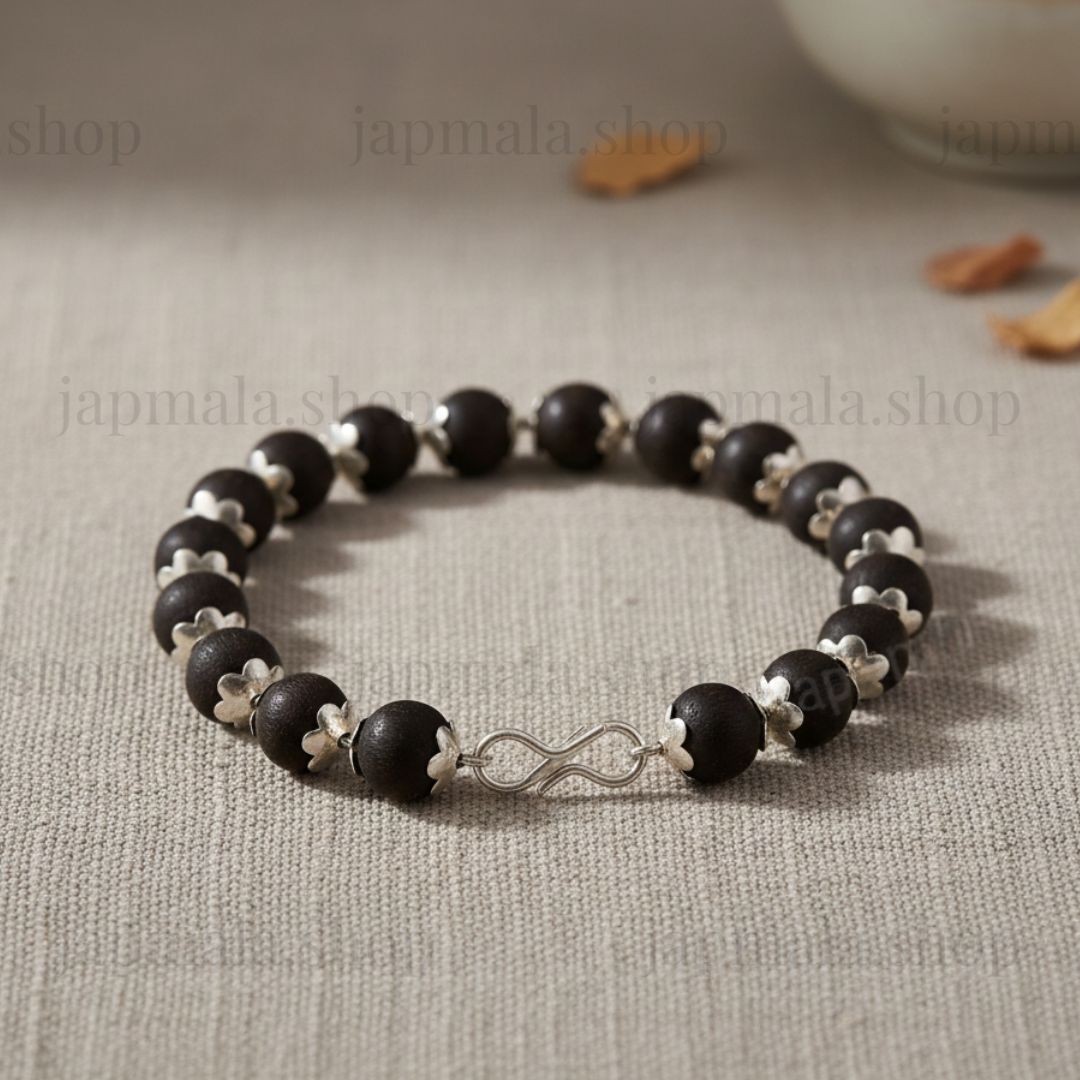 Silver Plated Karungali Beads Bracelet - For Men