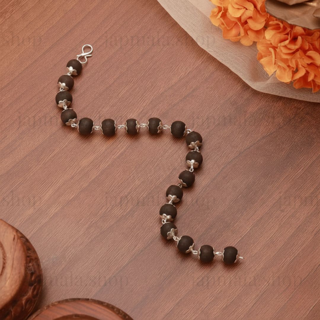 Silver Plated Karungali Beads Bracelet - For Men - Image 2