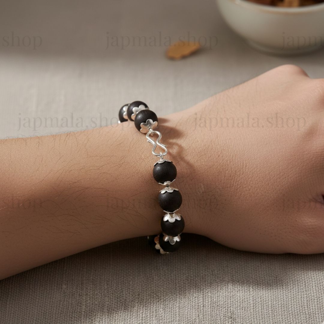 Silver Plated Karungali Beads Bracelet - For Men - Image 3