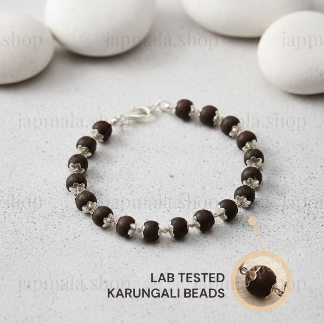 Silver Plated Karungali Beads Bracelet - For Men