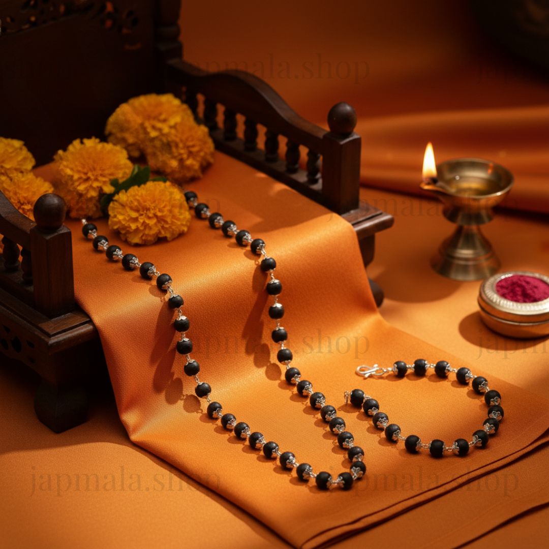 Silver Plated Karungali Mala + Karungali Bracelet Combo For Men - Image 4