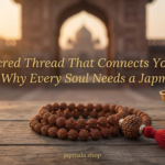 Person holding a sacred 108 bead Japmala while meditating to connect with the divine