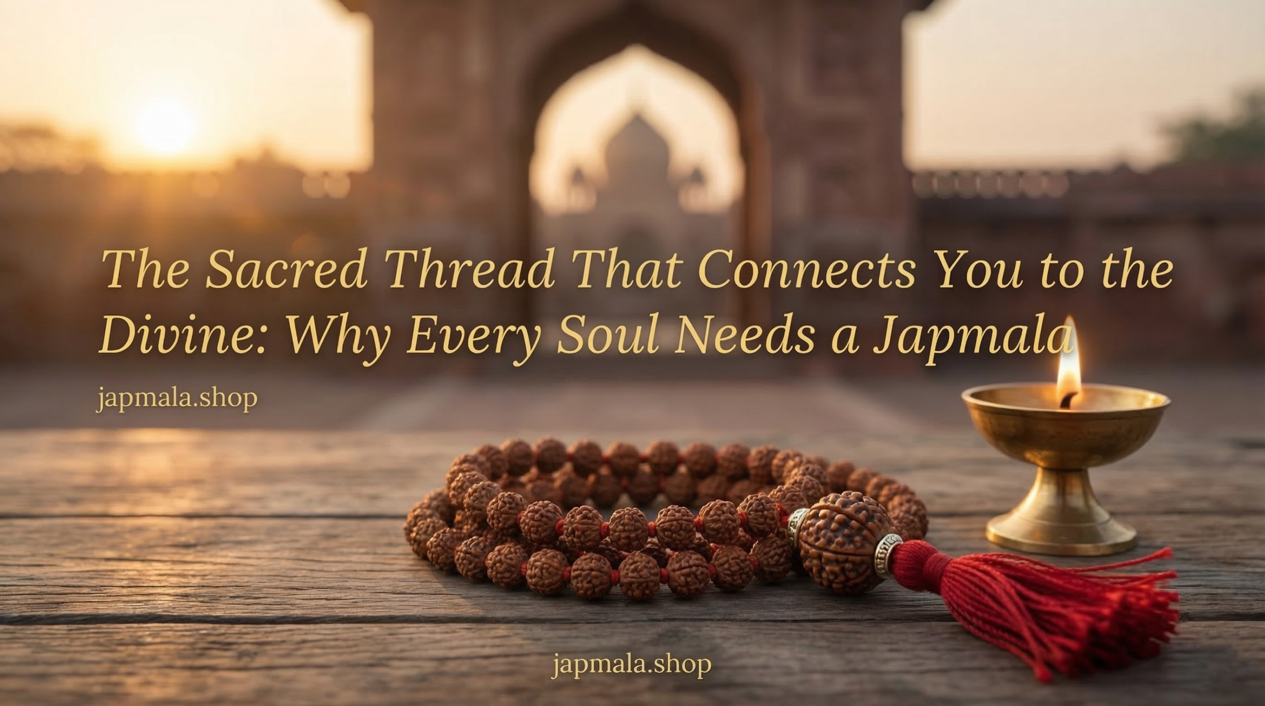 Person holding a sacred 108 bead Japmala while meditating to connect with the divine