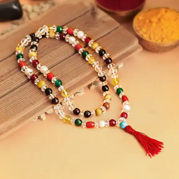 Nine Gems Navratna Stones Mala with 108 Natural Beads