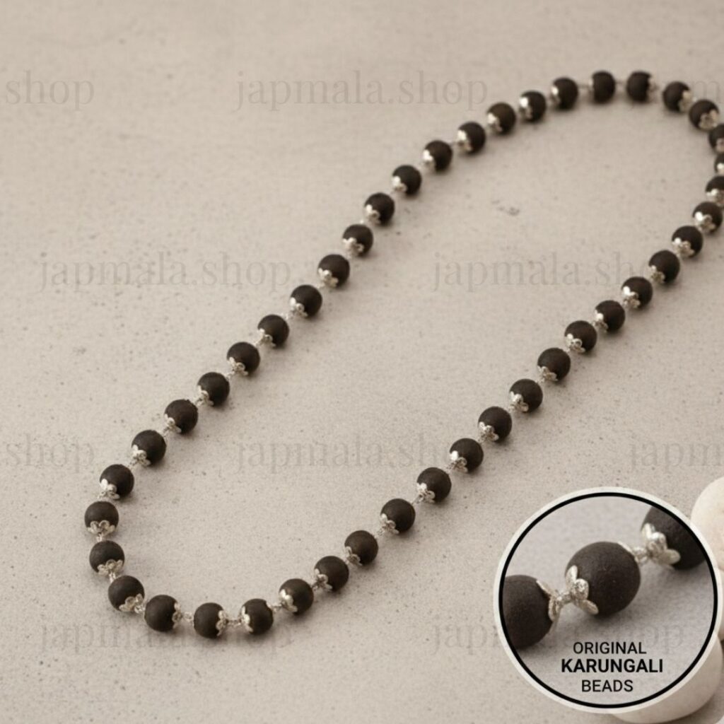 Silver plated Eternal Karungali mala made with natural ebony wood